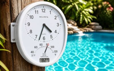 Track time and temperature with an outdoor pool clock thermometer.